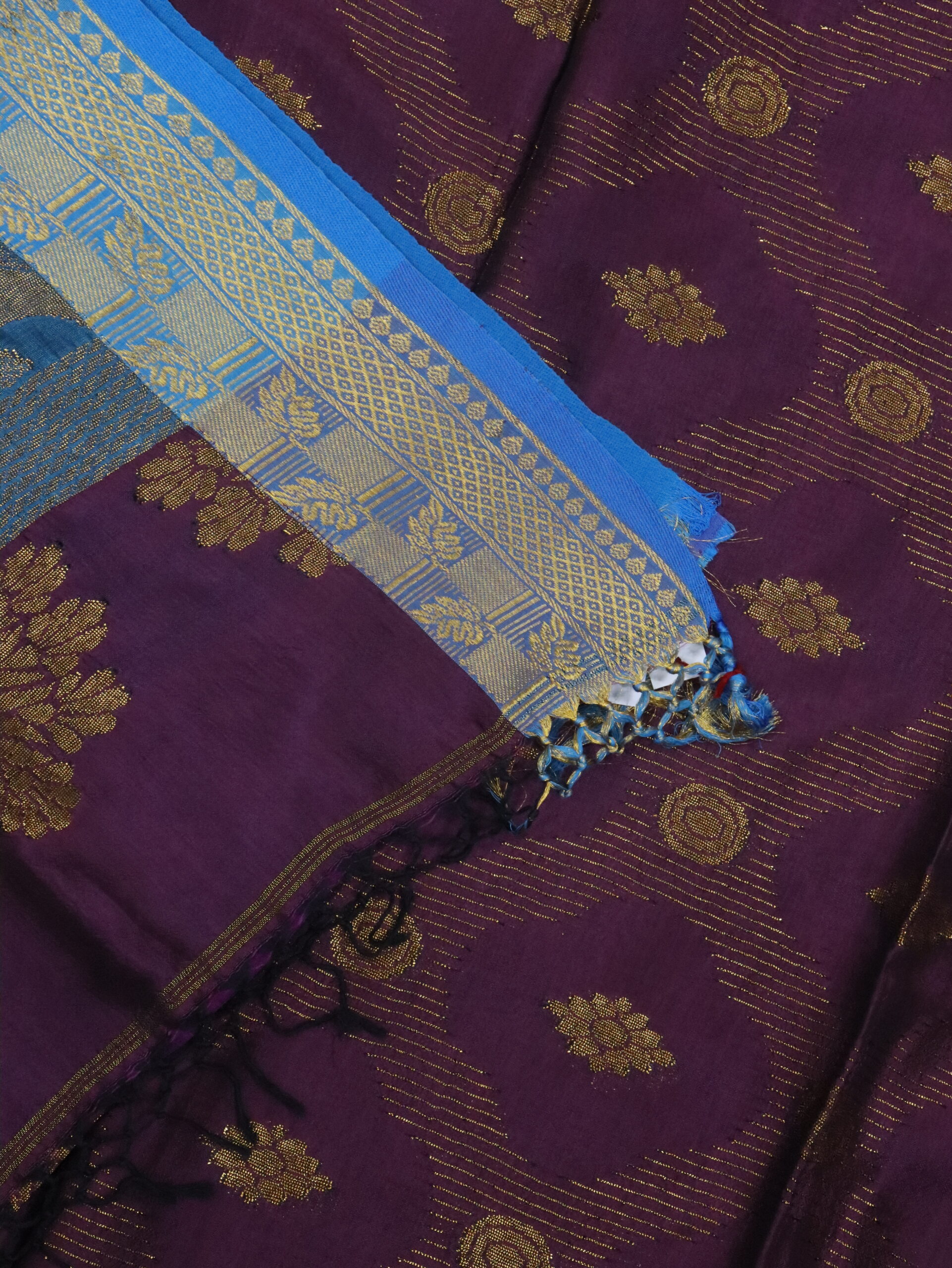 Dark Purple Katan Silk Jamdani Saree with Blouse Piece - Image 7