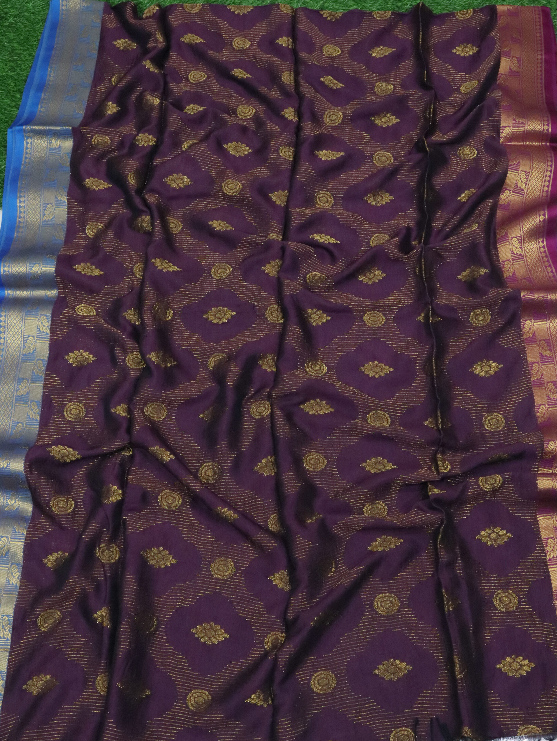 Dark Purple Katan Silk Jamdani Saree with Blouse Piece - Image 8