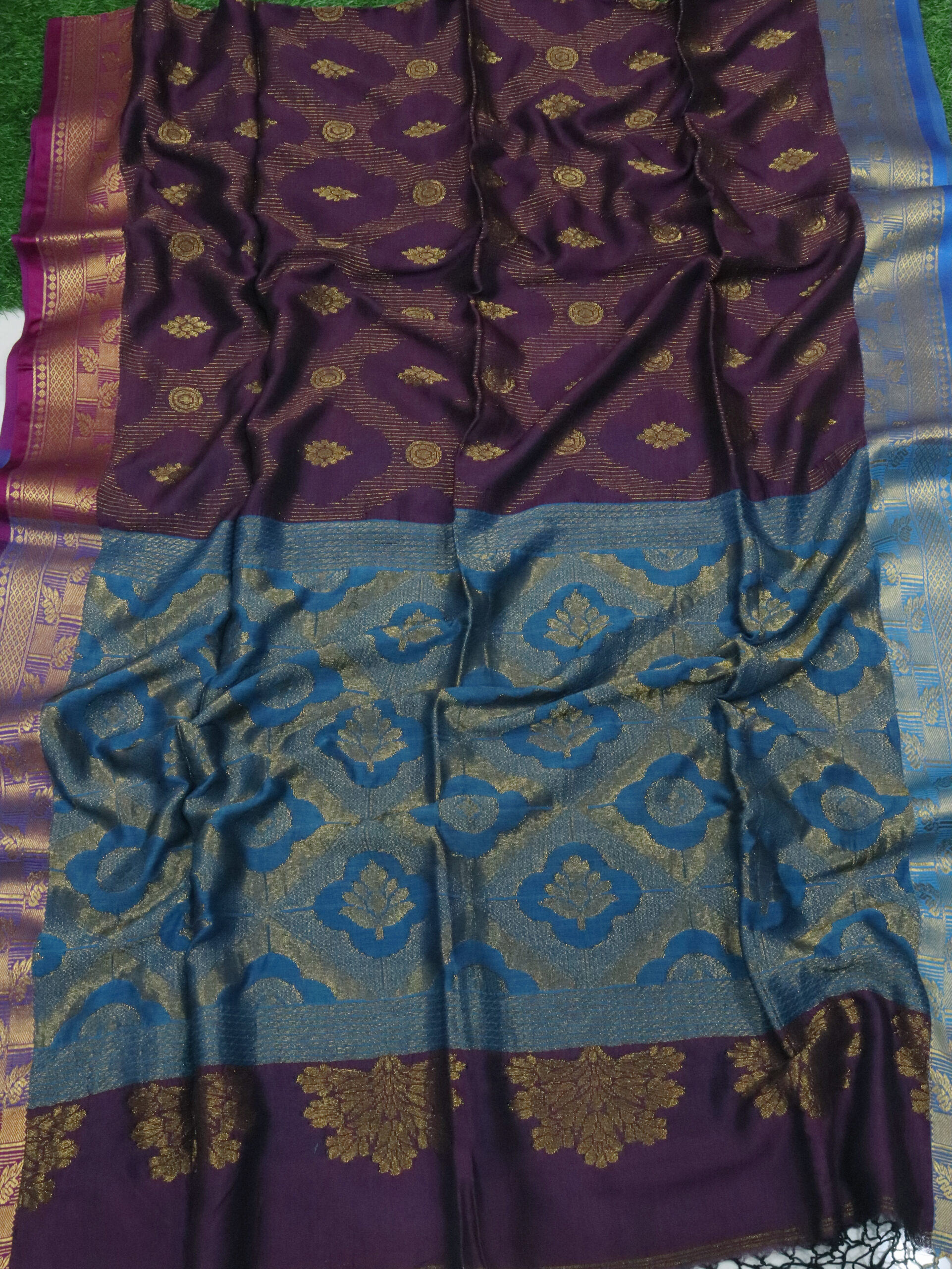 Dark Purple Katan Silk Jamdani Saree with Blouse Piece - Image 9