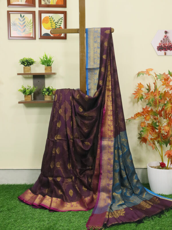 Dark Purple Katan Silk Jamdani Saree with Blouse Piece