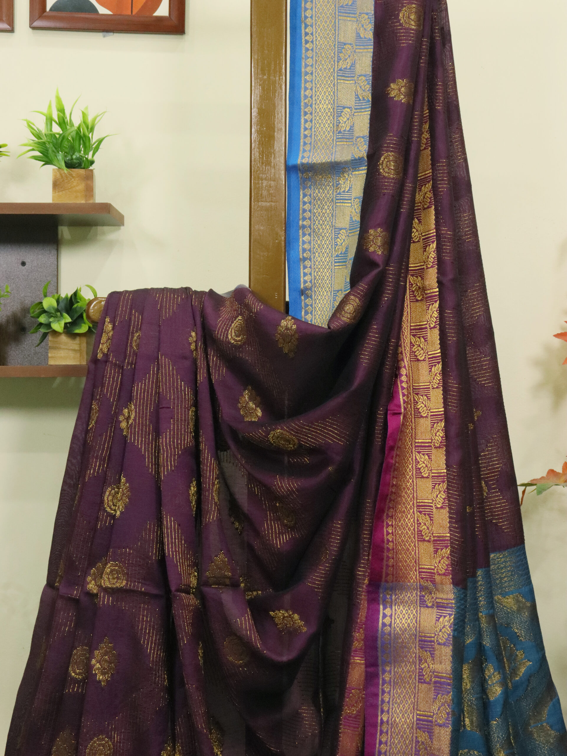 Dark Purple Katan Silk Jamdani Saree with Blouse Piece - Image 2