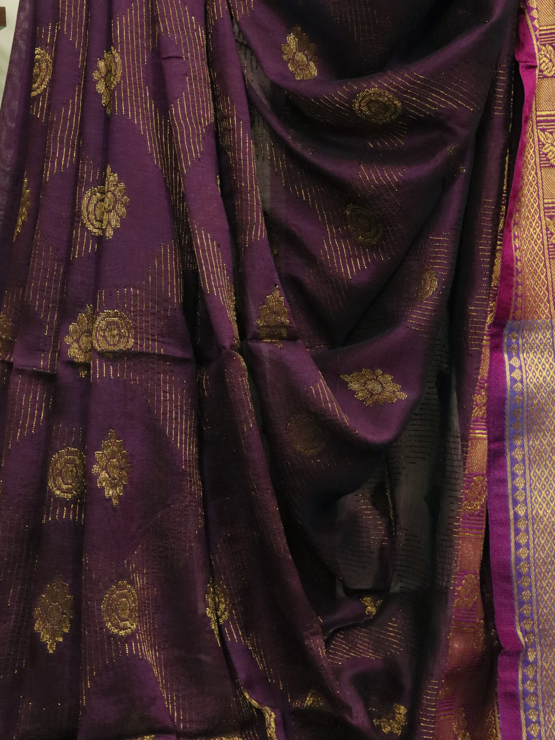 Dark Purple Katan Silk Jamdani Saree with Blouse Piece - Image 3