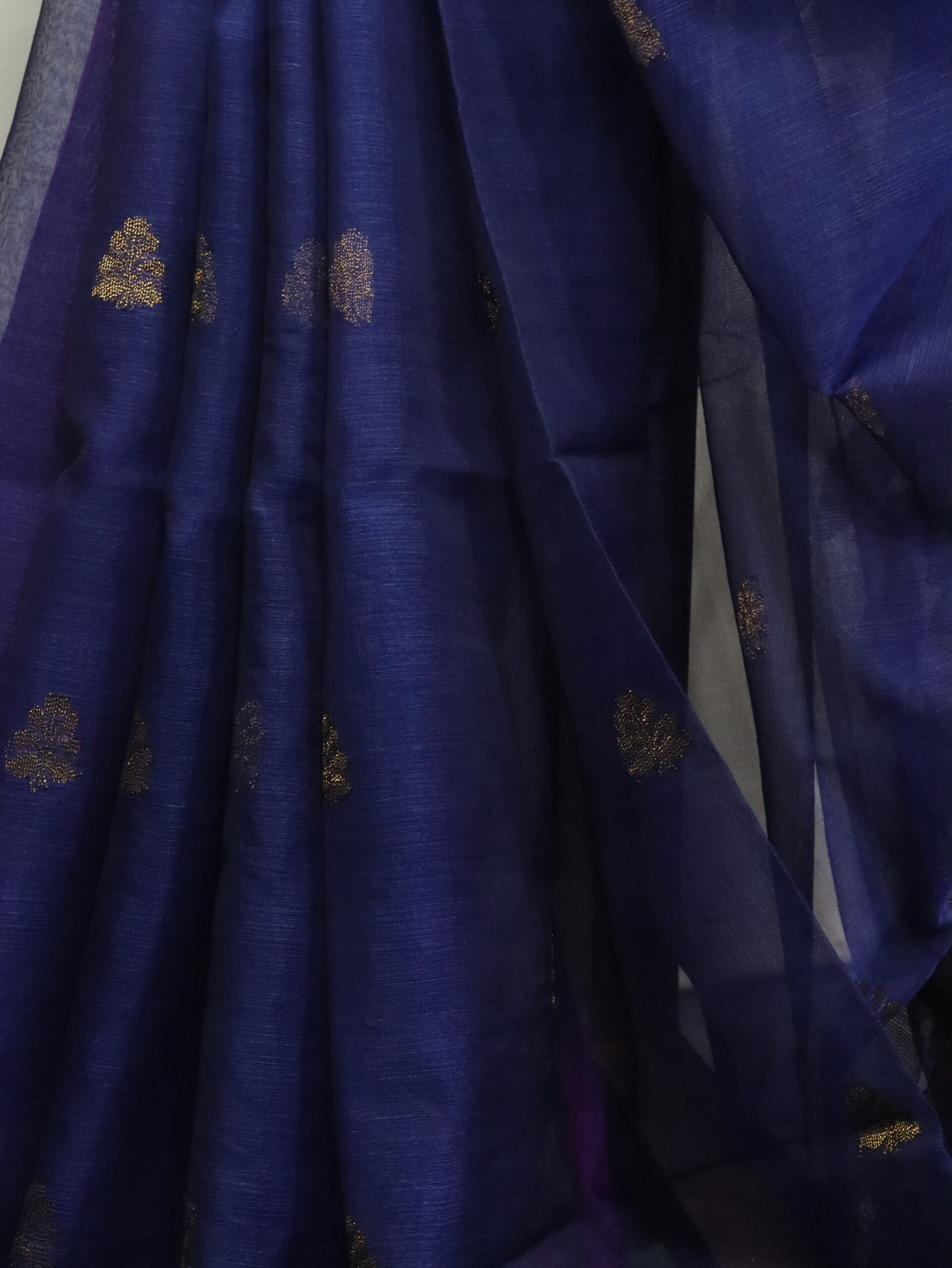 Navy Blue Muslin Silk Multicolor Mina Sequence Work Jamdani Saree - Image 7