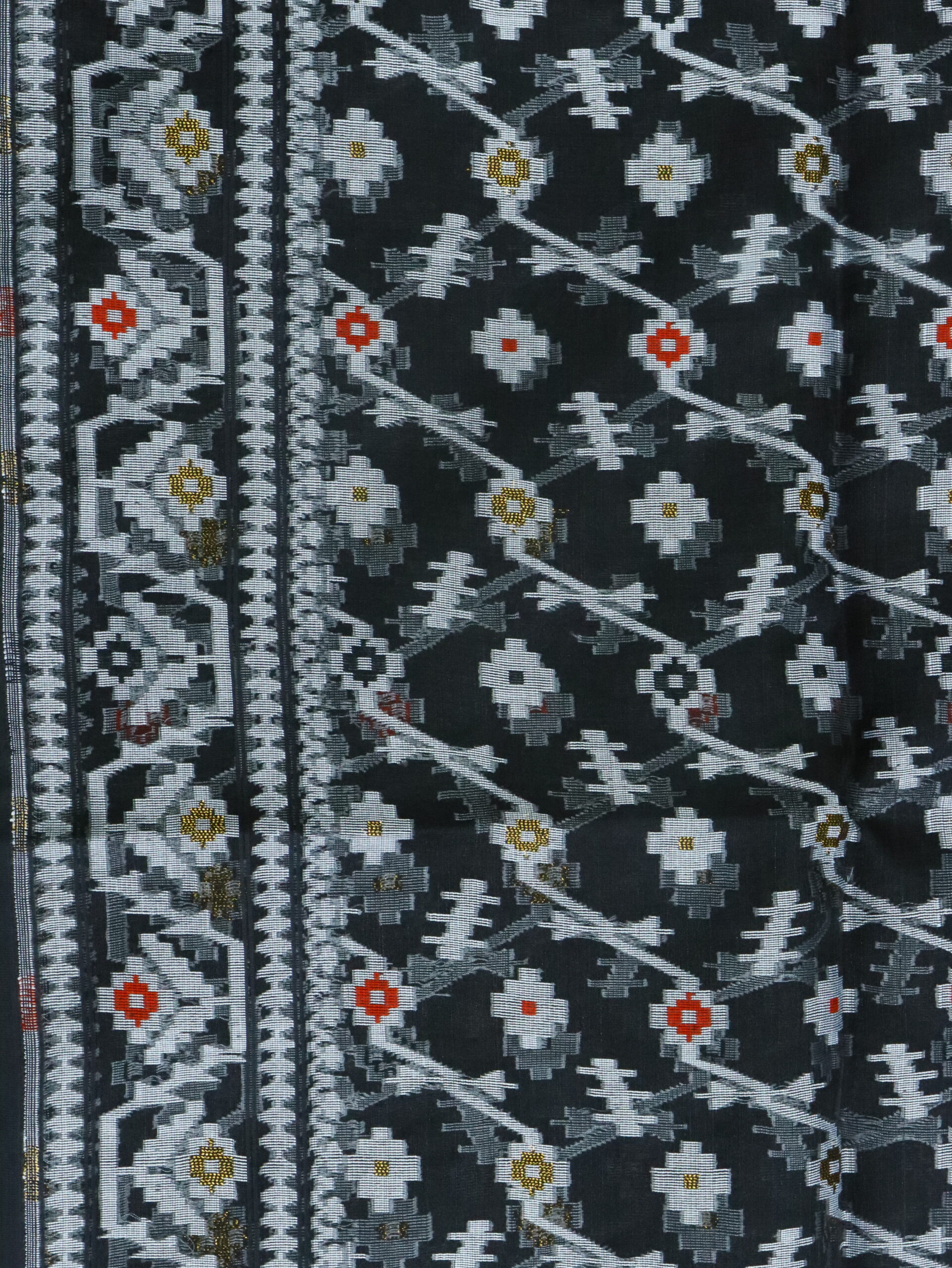 Black Pure Resham Dhakai Muslin Jamdani Saree - Image 2