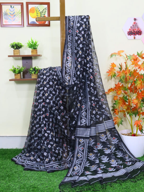 Black Pure Resham Dhakai Muslin Jamdani Saree