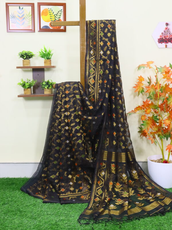 Black Pure Resham Dhakai Muslin Jamdani Saree