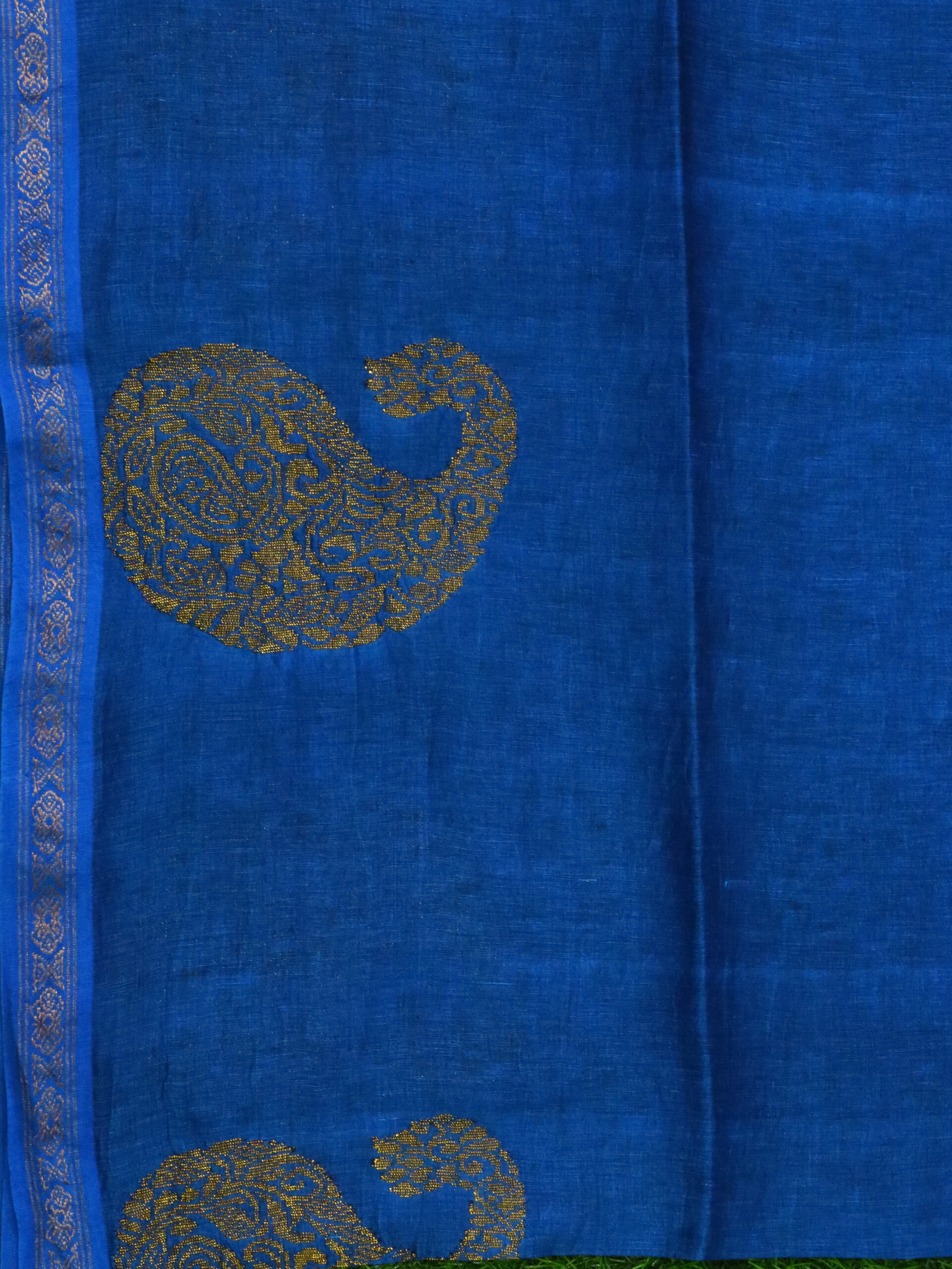 Royal Blue Paisley Buta Organic Linen Jamdani Saree with Designer Blouse Piece - Image 6
