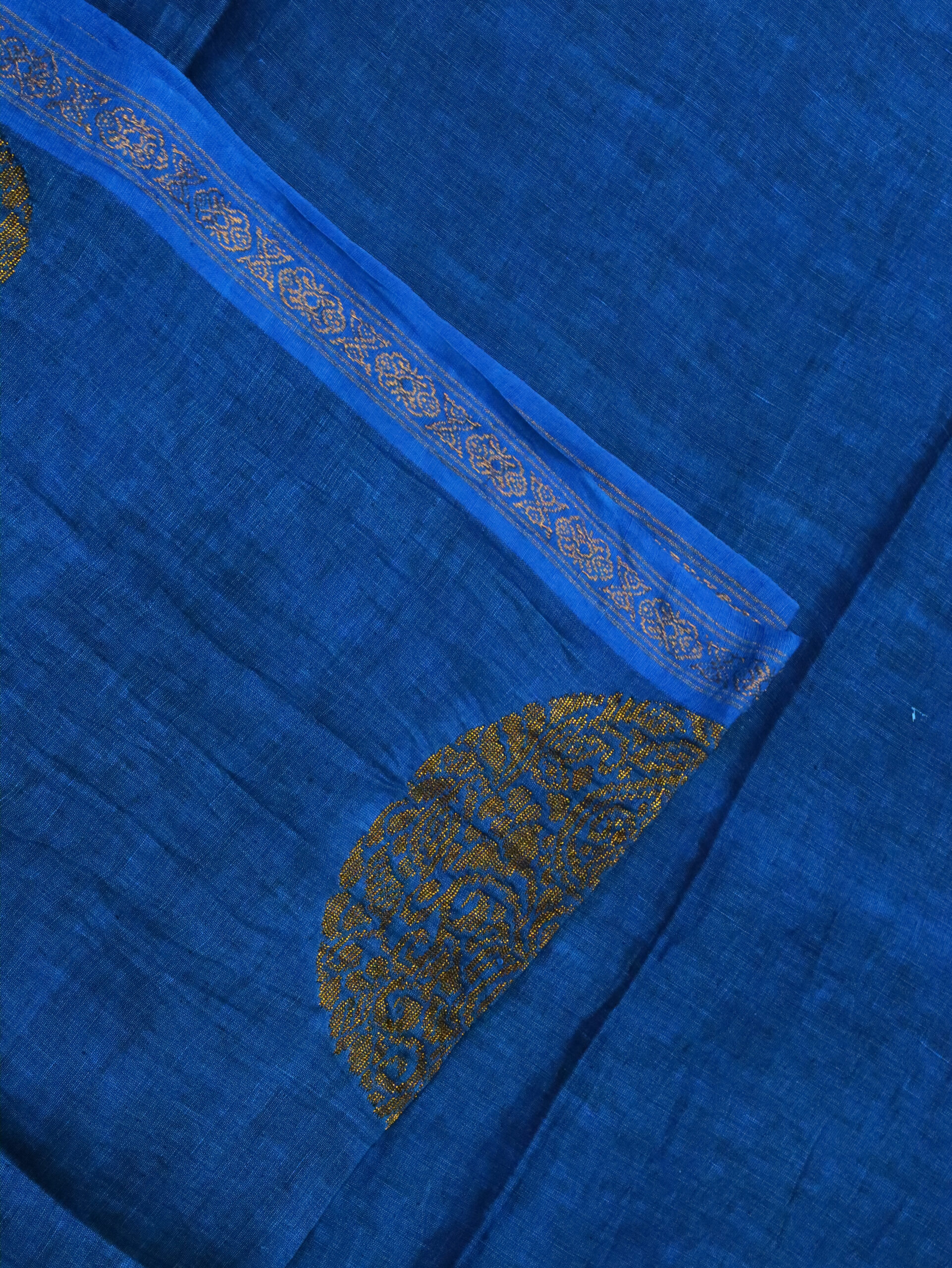 Royal Blue Paisley Buta Organic Linen Jamdani Saree with Designer Blouse Piece - Image 7