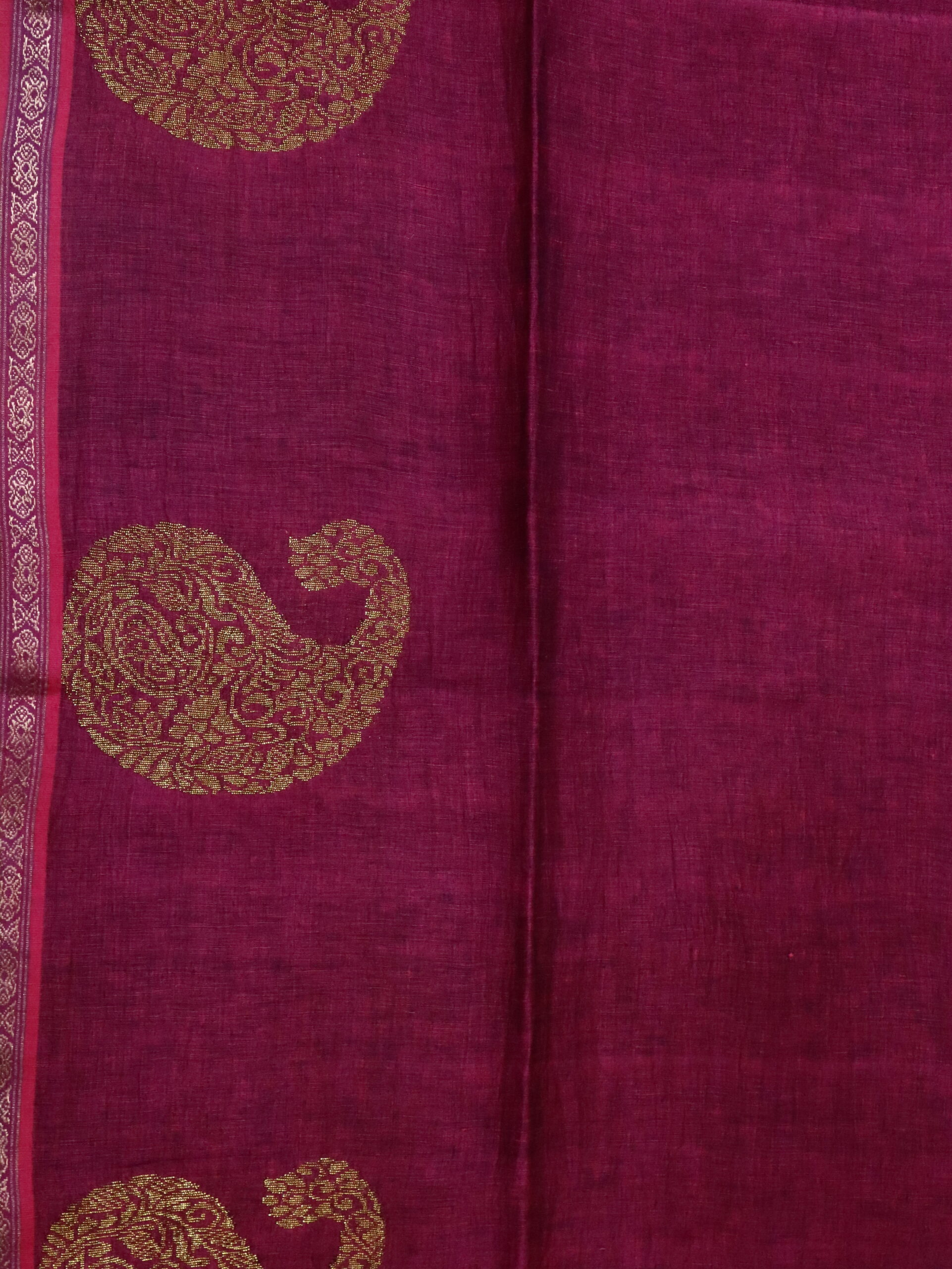 Beetroot Paisley Buta Organic Linen Jamdani Saree with Designer Blouse Piece - Image 10