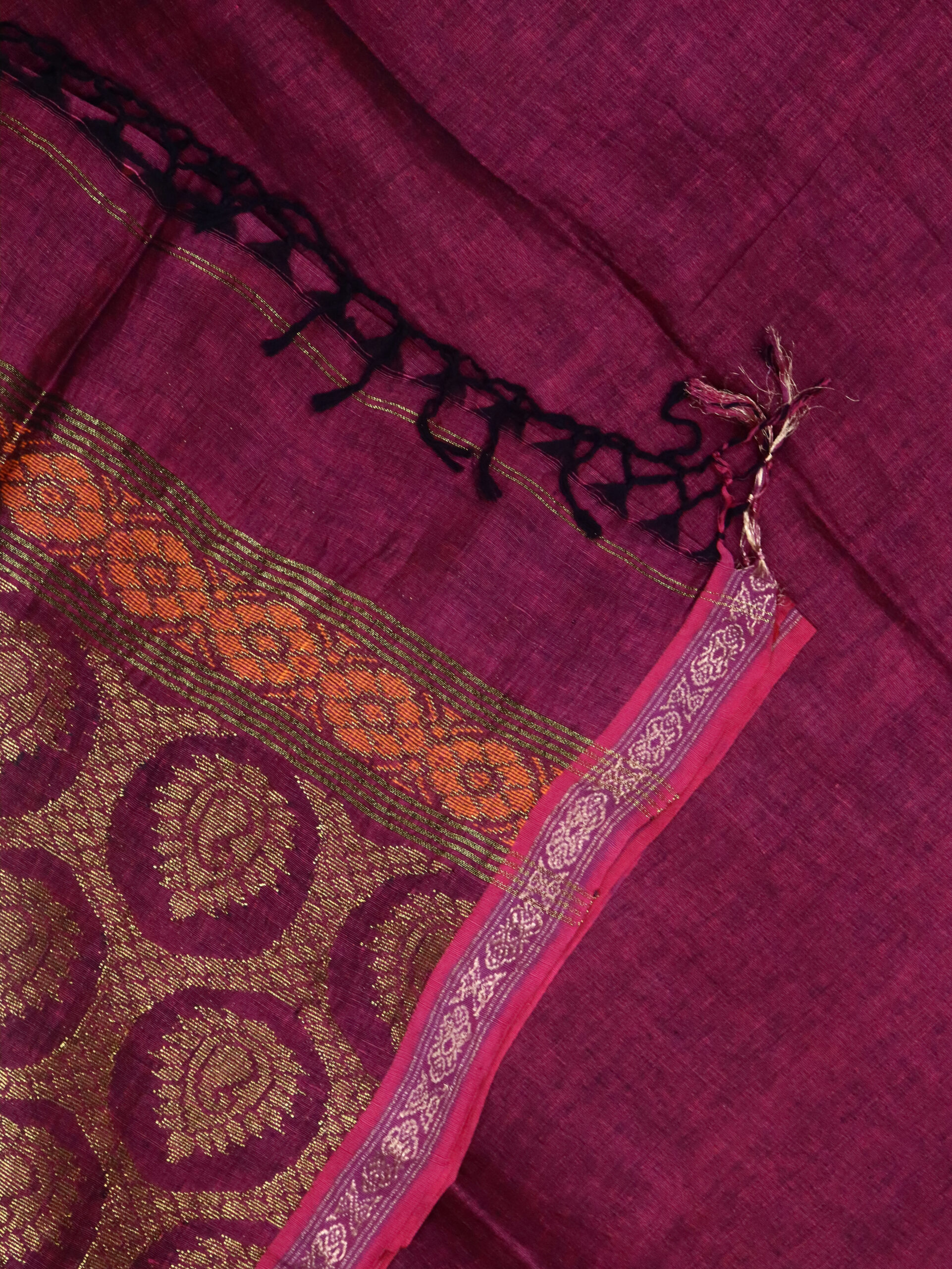 Beetroot Paisley Buta Organic Linen Jamdani Saree with Designer Blouse Piece - Image 8