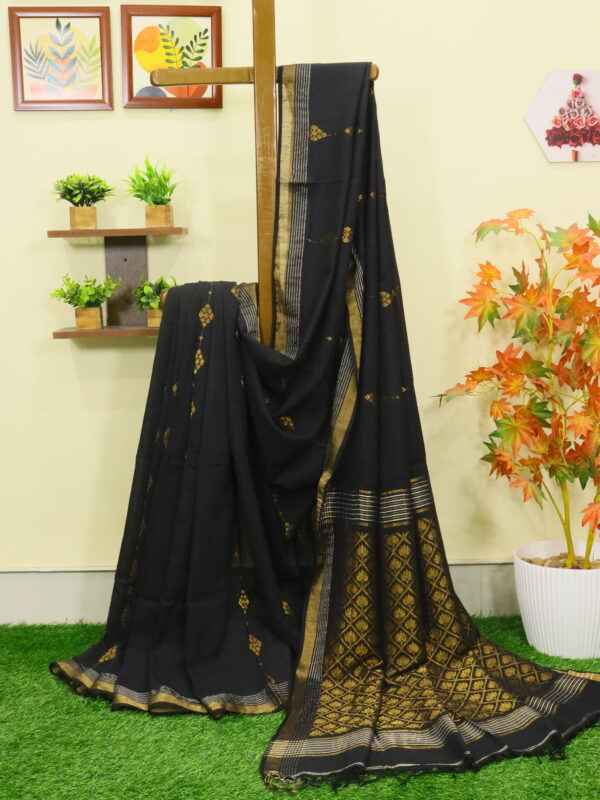 Black Handloom Cotton Khadi Jamdani Saree