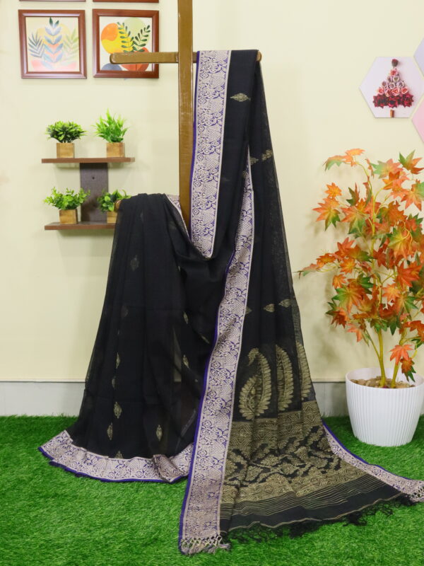 Black Handloom Cotton Khadi Jamdani Saree