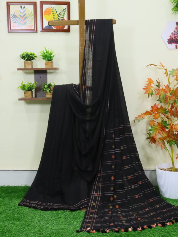 Black Premium Mulmul Cotton Jamdani Saree