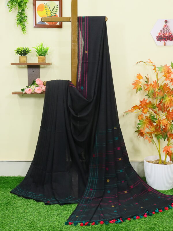 Zade Black Premium Mulmul Cotton Jamdani Saree