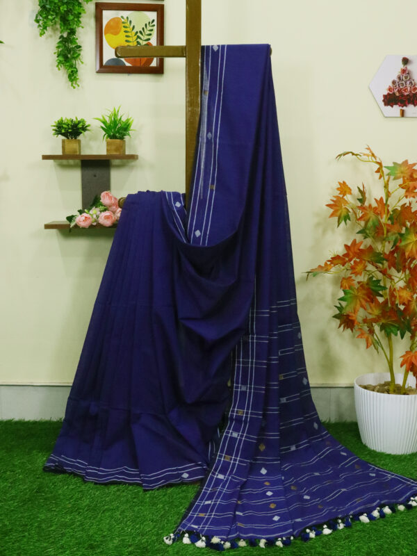 Blue Premium Mulmul Cotton Jamdani Saree