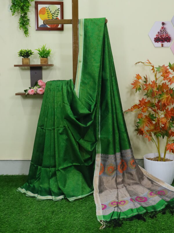 Forest Green Katan Silk Jamdani Saree with Blouse Piece