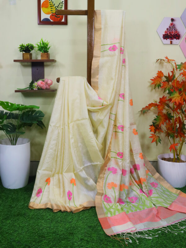 Vanilla Pure Gachi Tussar Handloom Jamdani Saree