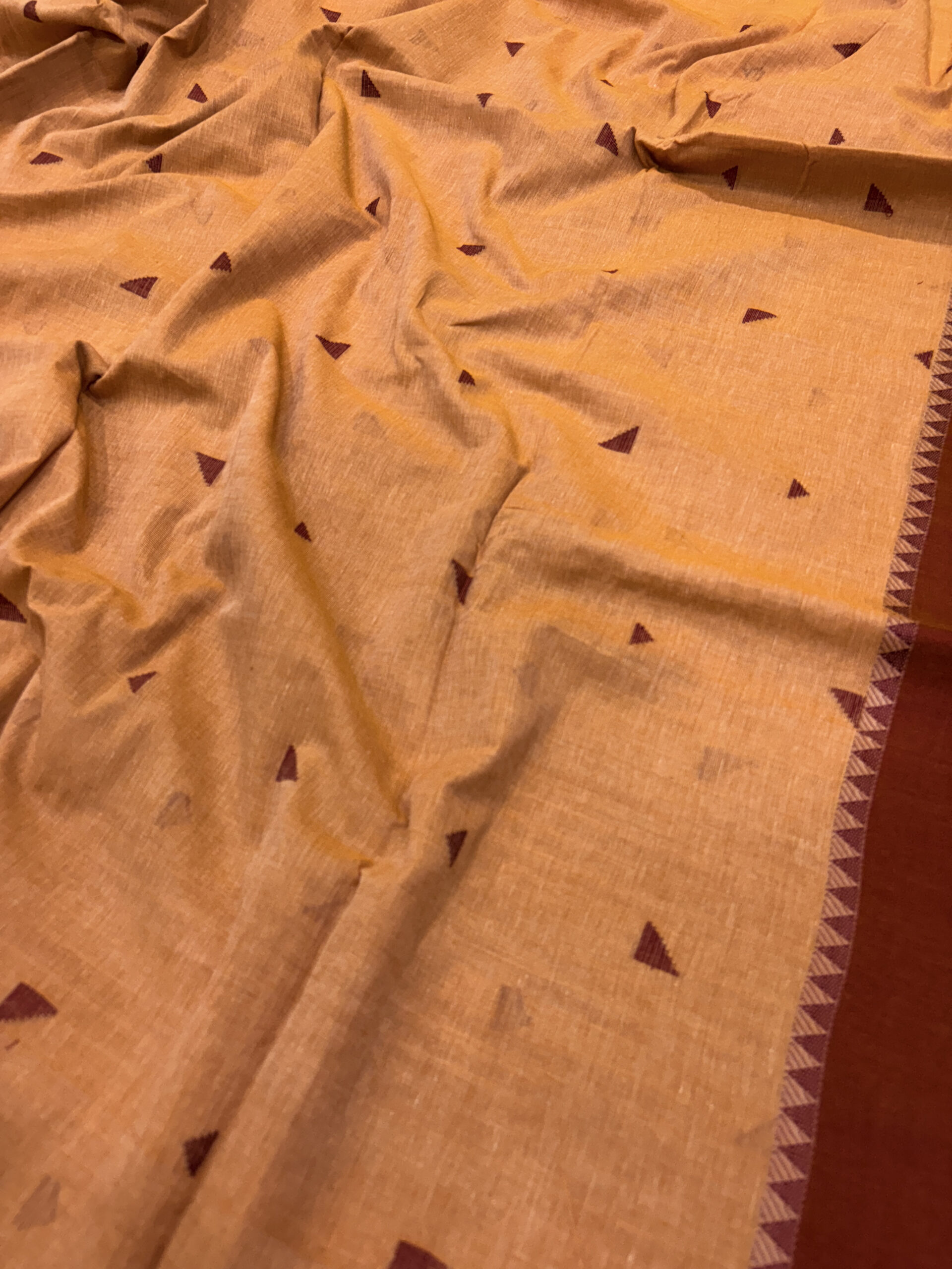 Pastle Orange Handloom Mulmul Cotton Triangle Jamdani Saree - Image 4