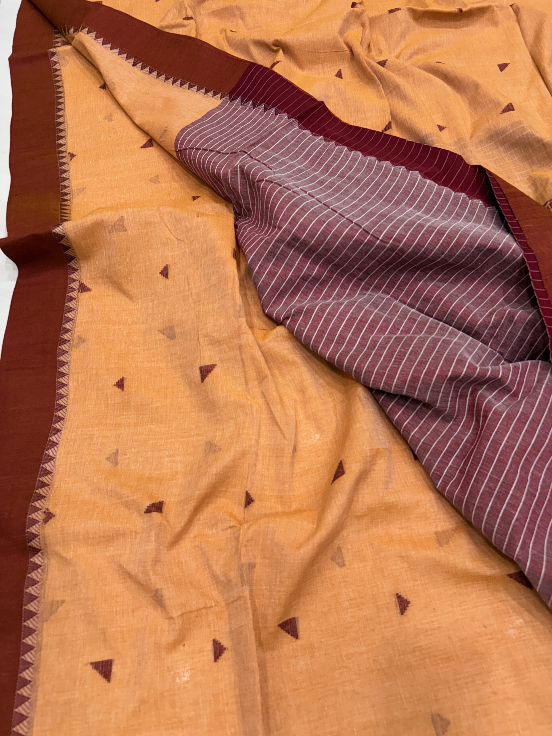 Pastle Orange Handloom Mulmul Cotton Triangle Jamdani Saree - Image 5