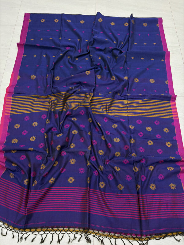 Blue Handloom Mulmul Cotton Dhakai Jamdani Saree