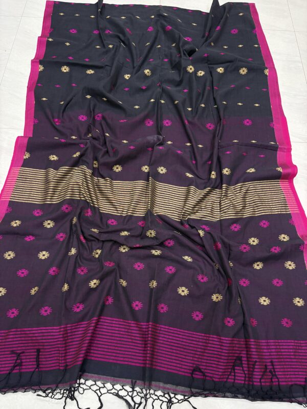 Black Handloom Mulmul Cotton Dhakai Jamdani Saree