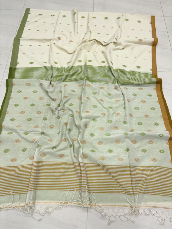 Off-White Handloom Mulmul Cotton Dhakai Jamdani Saree
