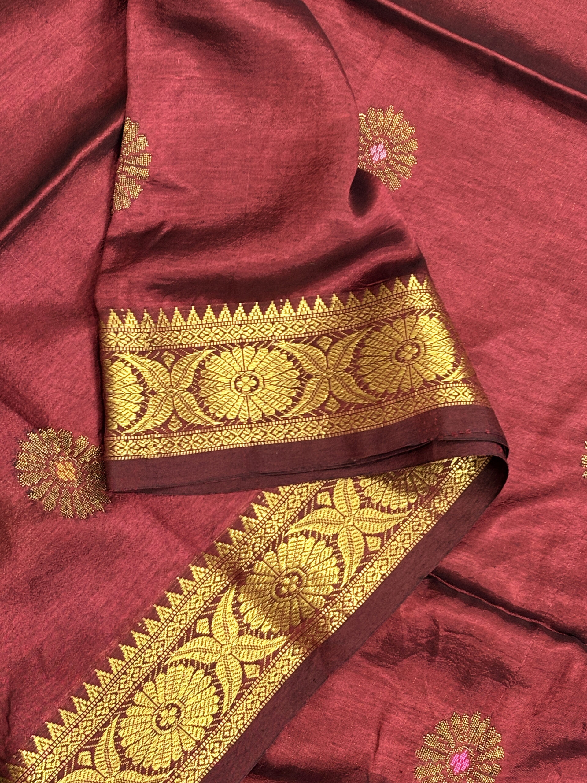 Valentine Red Katan Silk Jamdani Saree with Blouse Piece - Image 6