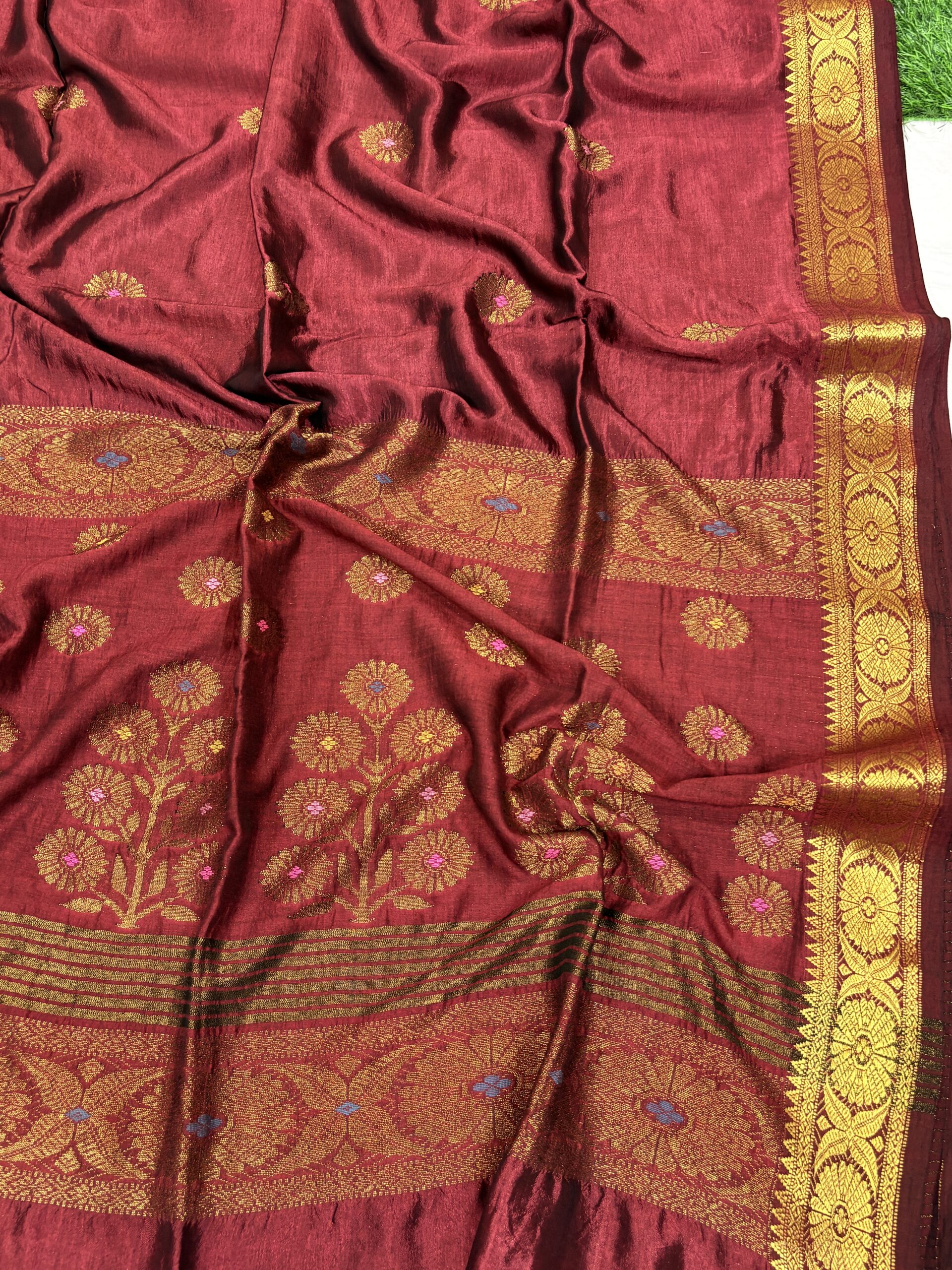 Valentine Red Katan Silk Jamdani Saree with Blouse Piece - Image 4