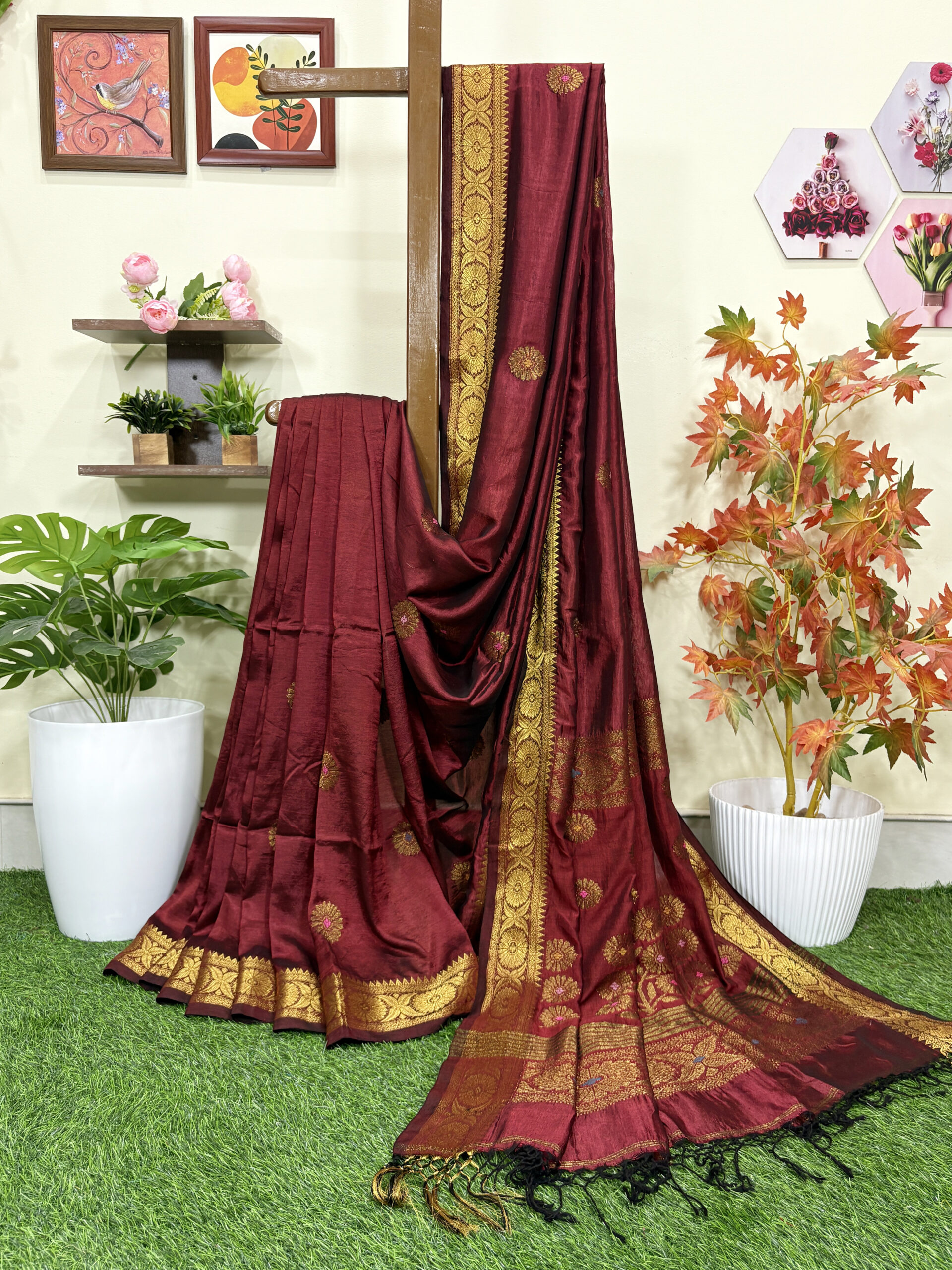 Valentine Red Katan Silk Jamdani Saree with Blouse Piece