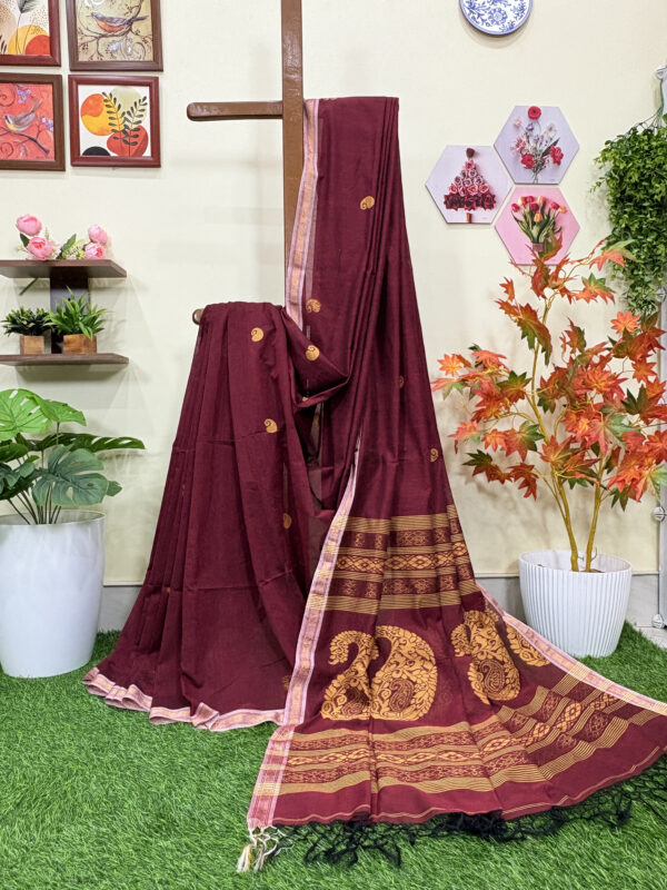 Maroon Handloom Premium Khadi Cotton Jamdani Saree