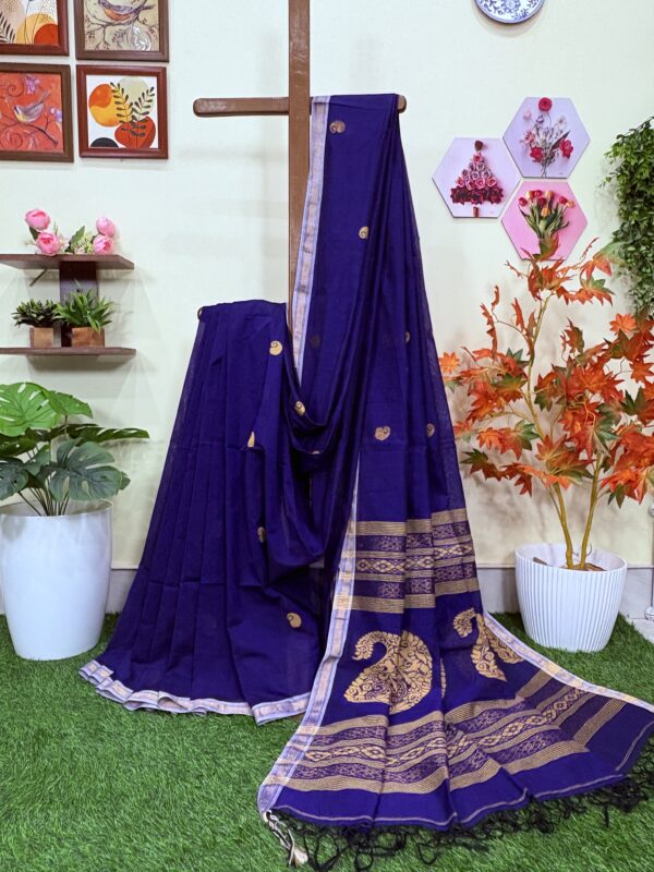Navy Blue Handloom Premium Khadi Cotton Jamdani Saree