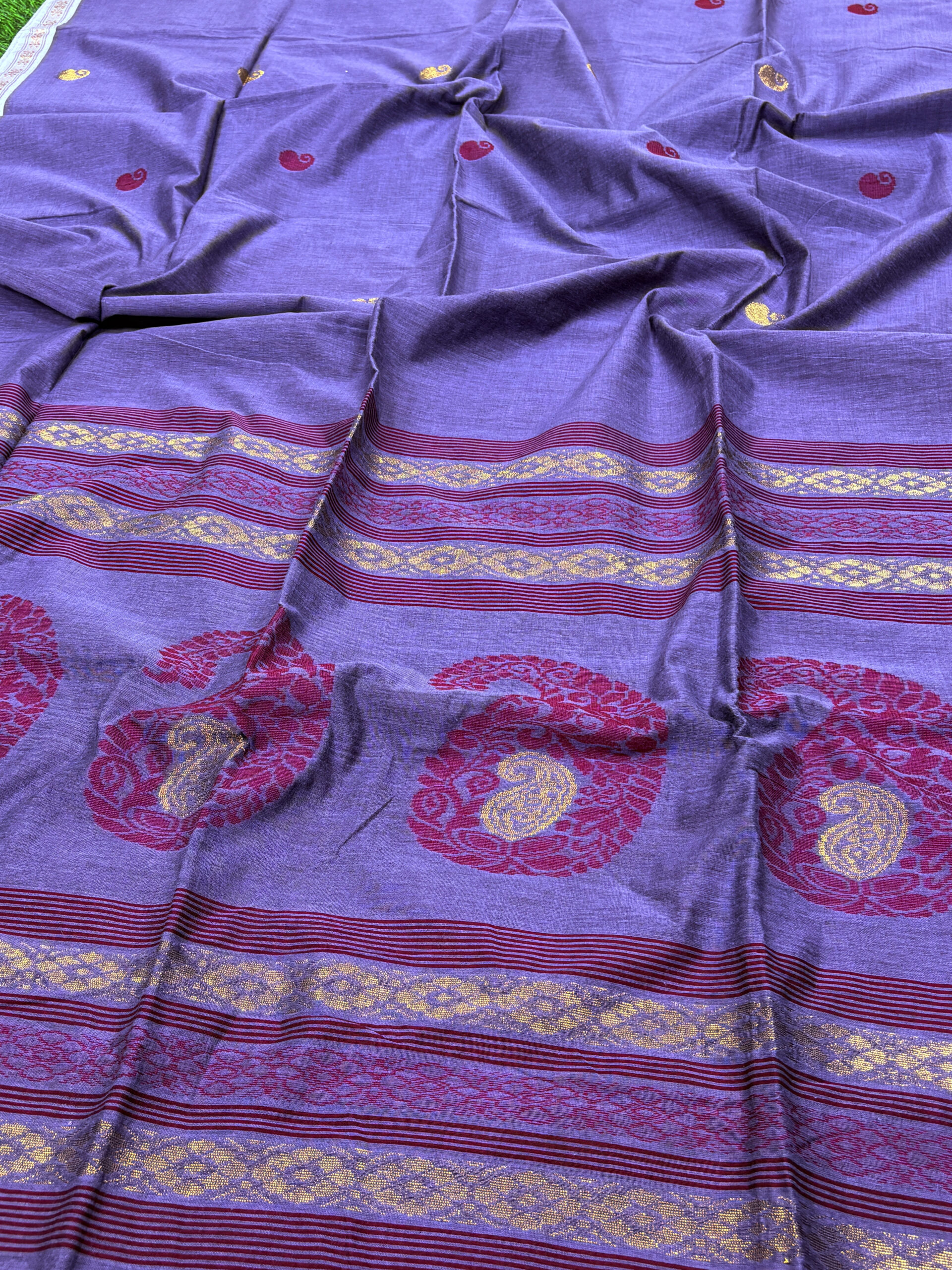 Blue-Purple Handloom Premium Khadi Cotton Jamdani Saree - Image 2