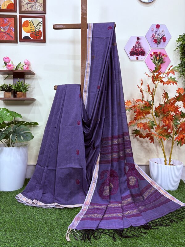Blue-Purple Handloom Premium Khadi Cotton Jamdani Saree