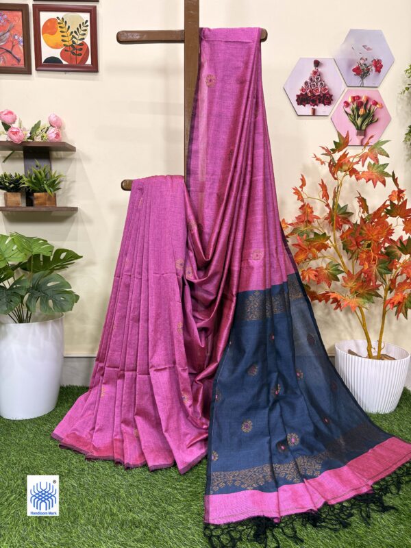Pink Handloom Premium Soft Cotton Silk Party Wear Jamdani Saree with Blouse Piece