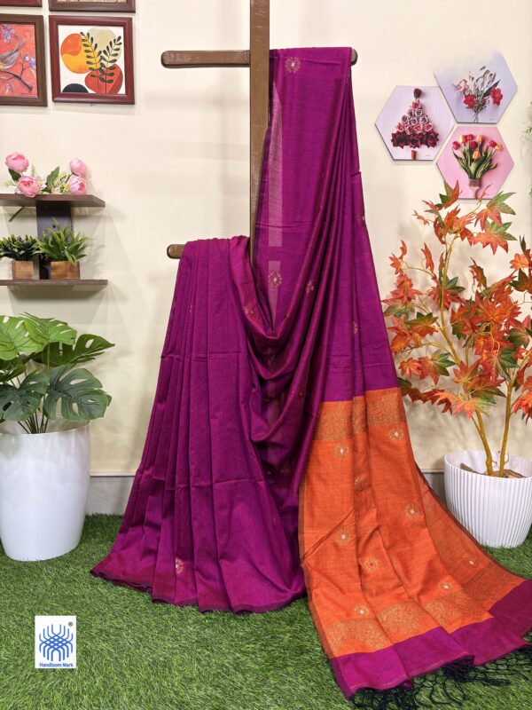Rani Pink Handloom Premium Soft Cotton Silk Party Wear Jamdani Saree with Blouse Piece