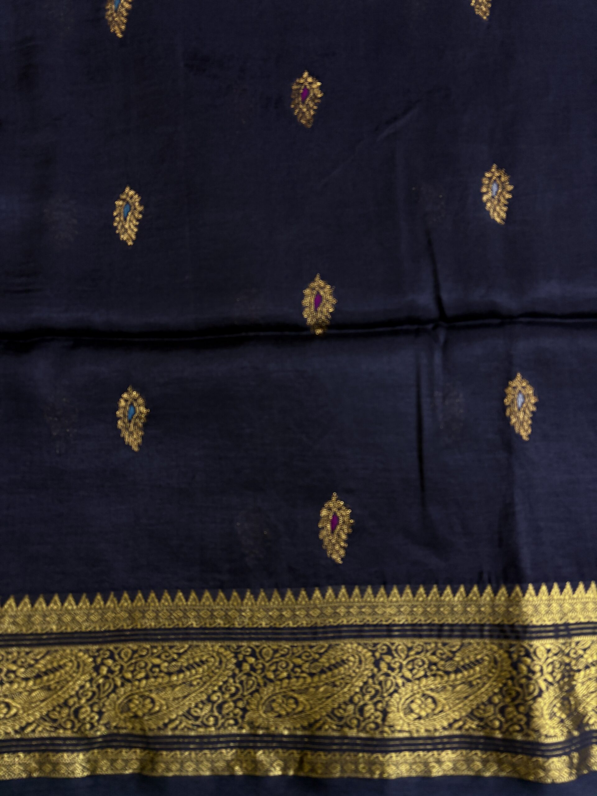 Black Paisley Katan Silk Jamdani Saree with Blouse Piece - Image 4