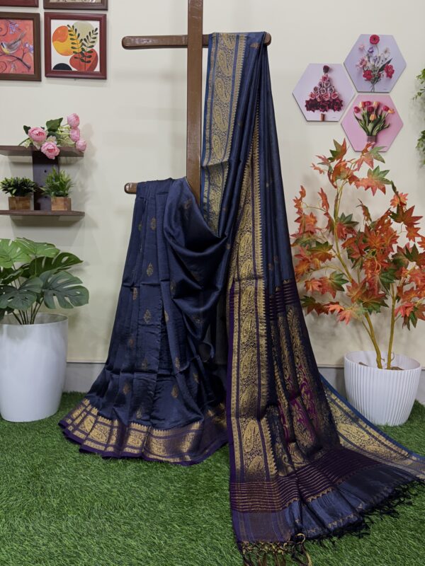 Bluish Gray Paisley Katan Silk Jamdani Saree with Blouse Piece