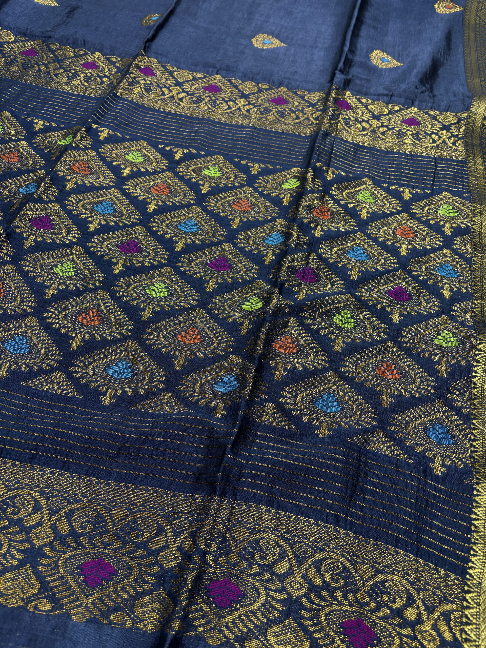 Bluish Gray Bengal Handloom Katan Silk Kanjivaram Saree - Image 4