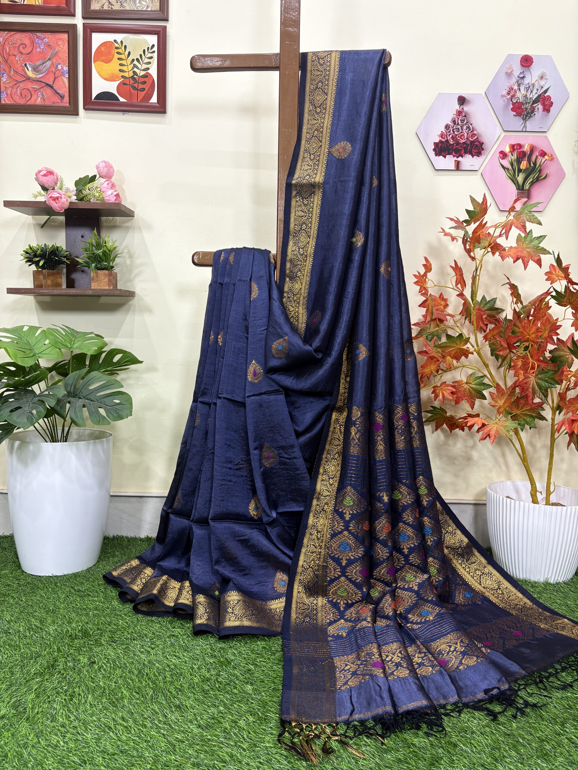 Bluish Gray Bengal Handloom Katan Silk Kanjivaram Saree