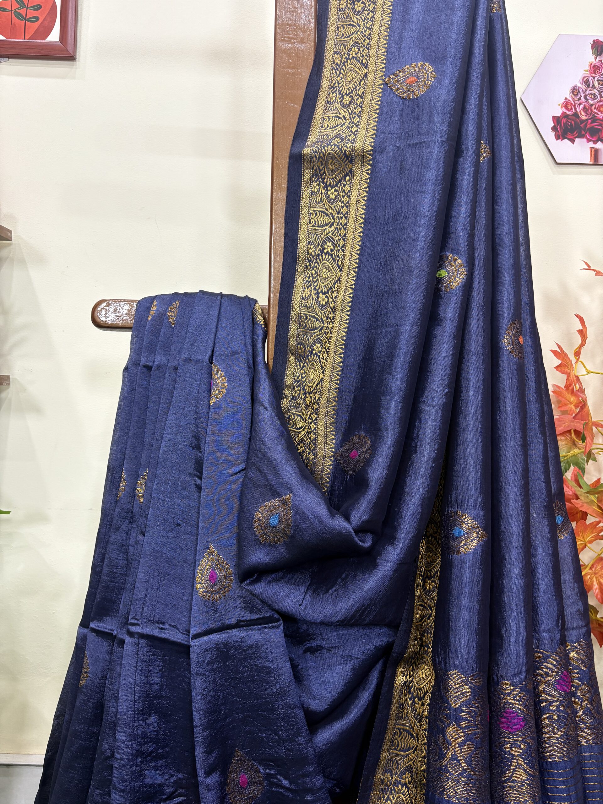 Bluish Gray Bengal Handloom Katan Silk Kanjivaram Saree - Image 3