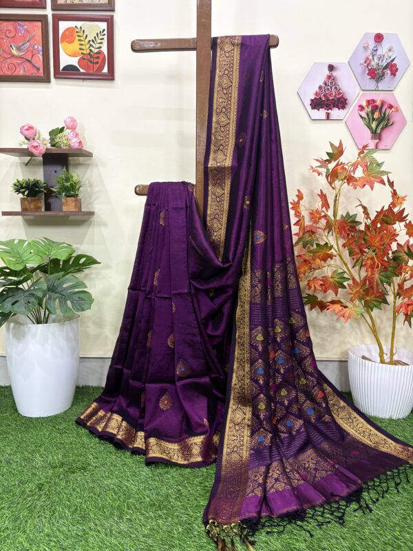 Wine Bengal Handloom Katan Silk Kanjivaram Saree