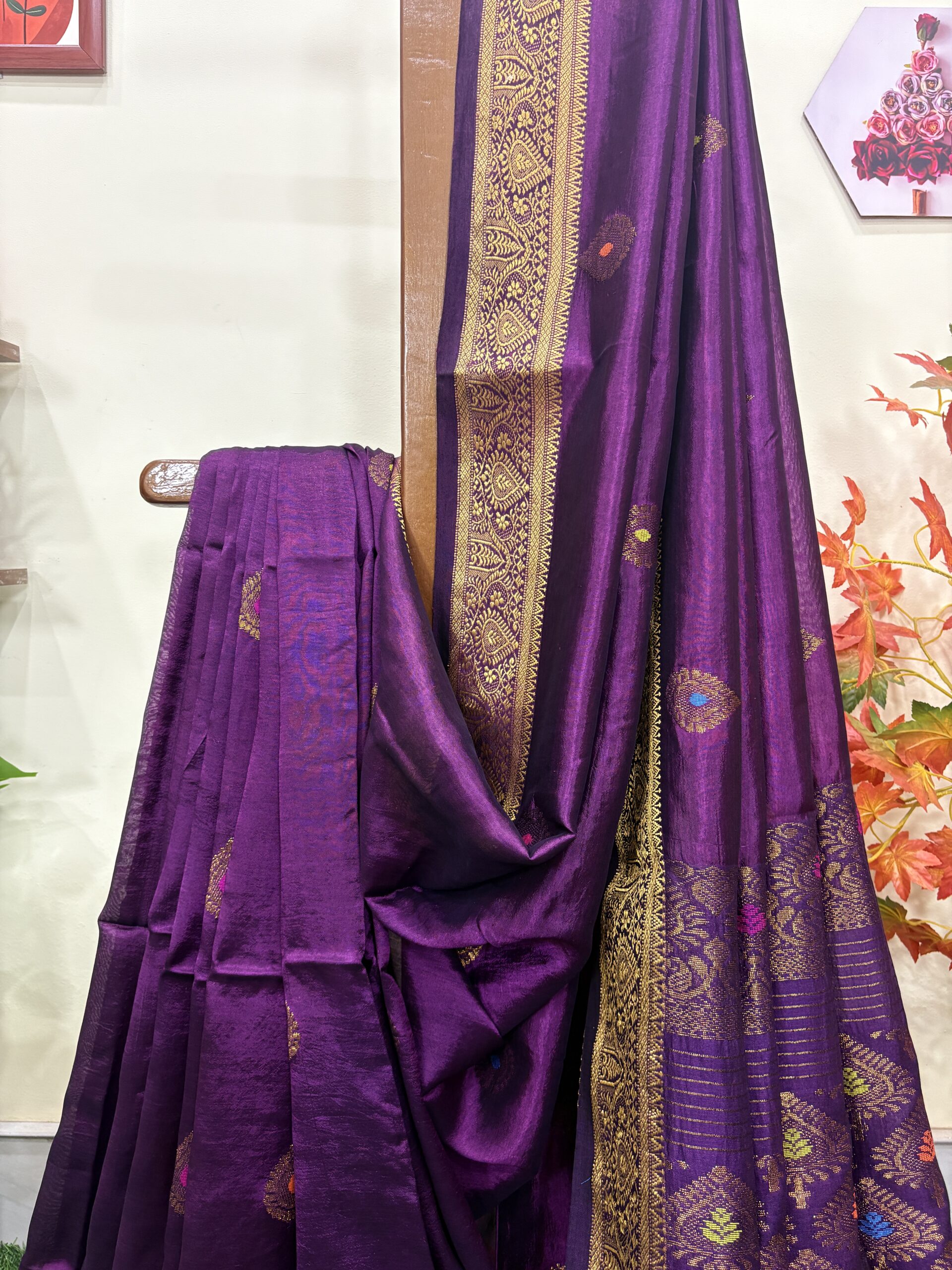 Wine Bengal Handloom Katan Silk Kanjivaram Saree - Image 3