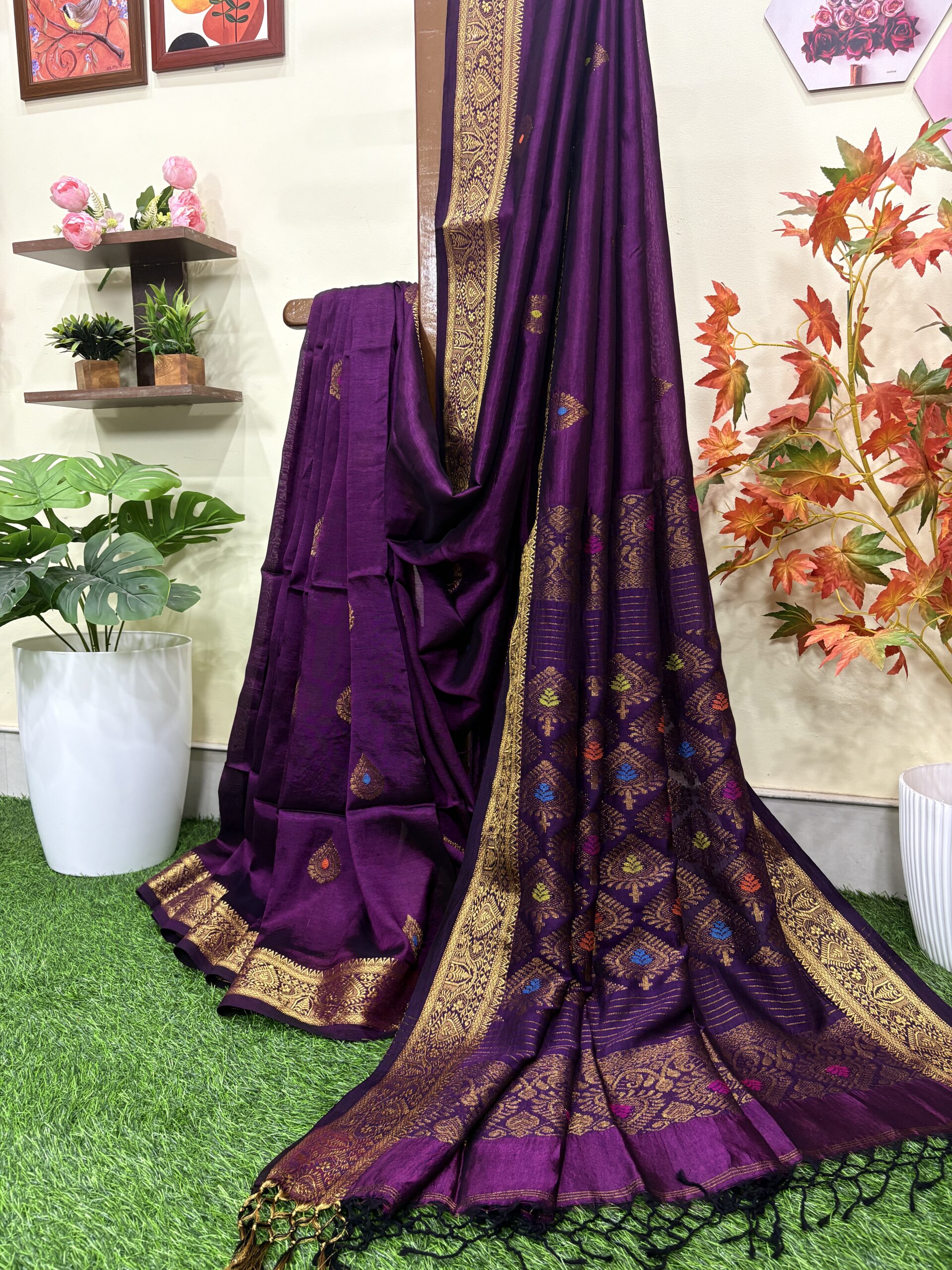 Wine Bengal Handloom Katan Silk Kanjivaram Saree - Image 2