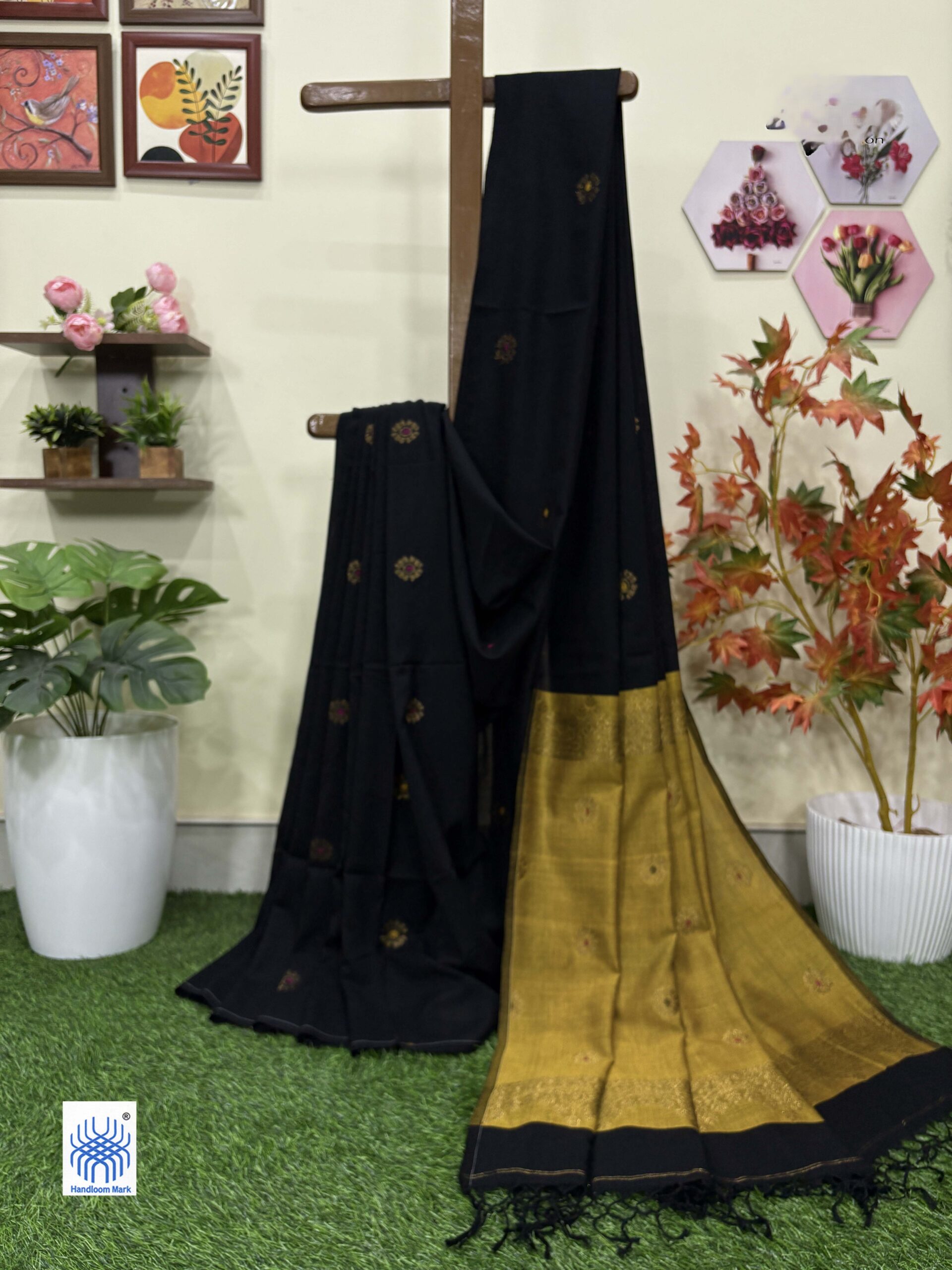 Black Handloom Premium Soft Cotton Silk Jamdani Saree with Blouse Piece