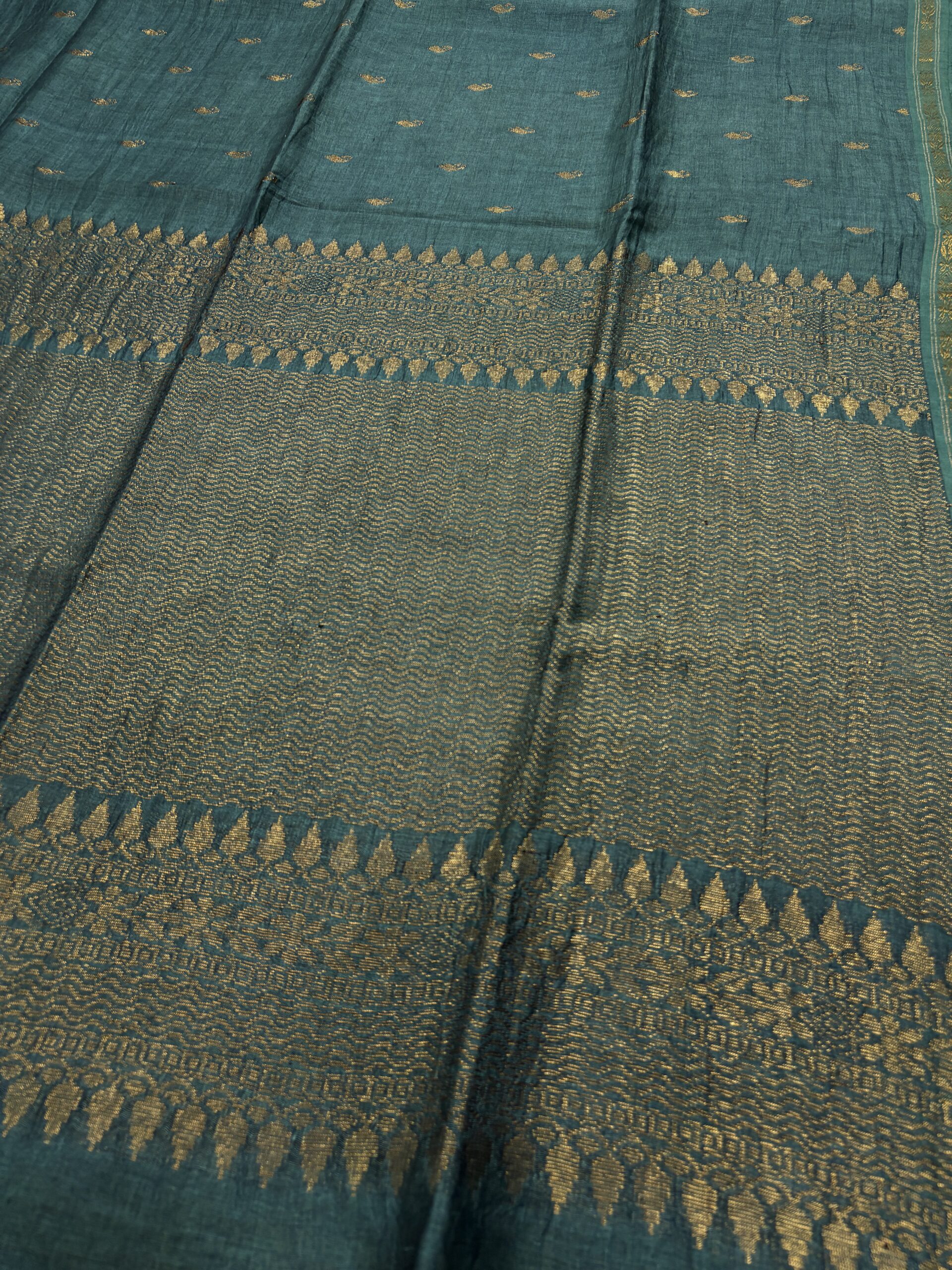 Rama Green Paisly Buta Organic Linen Jamdani Saree - Image 7