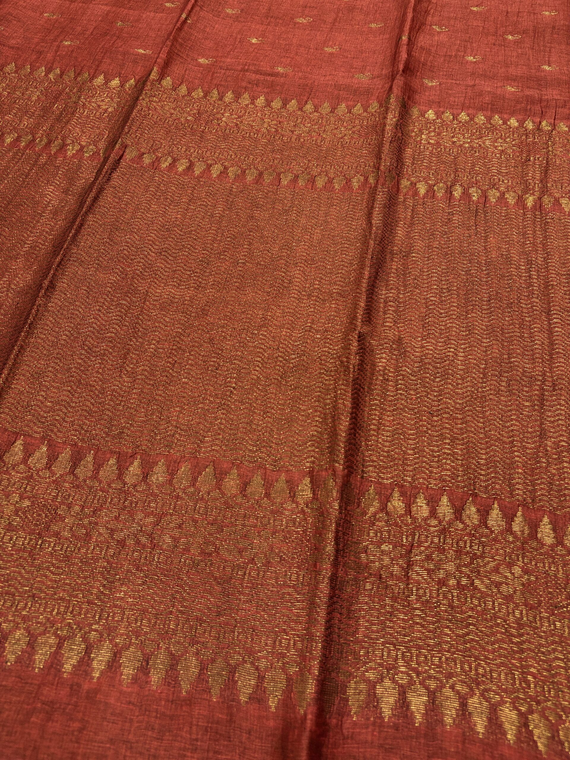 Rust Paisly Buta Organic Linen Jamdani Saree - Image 7