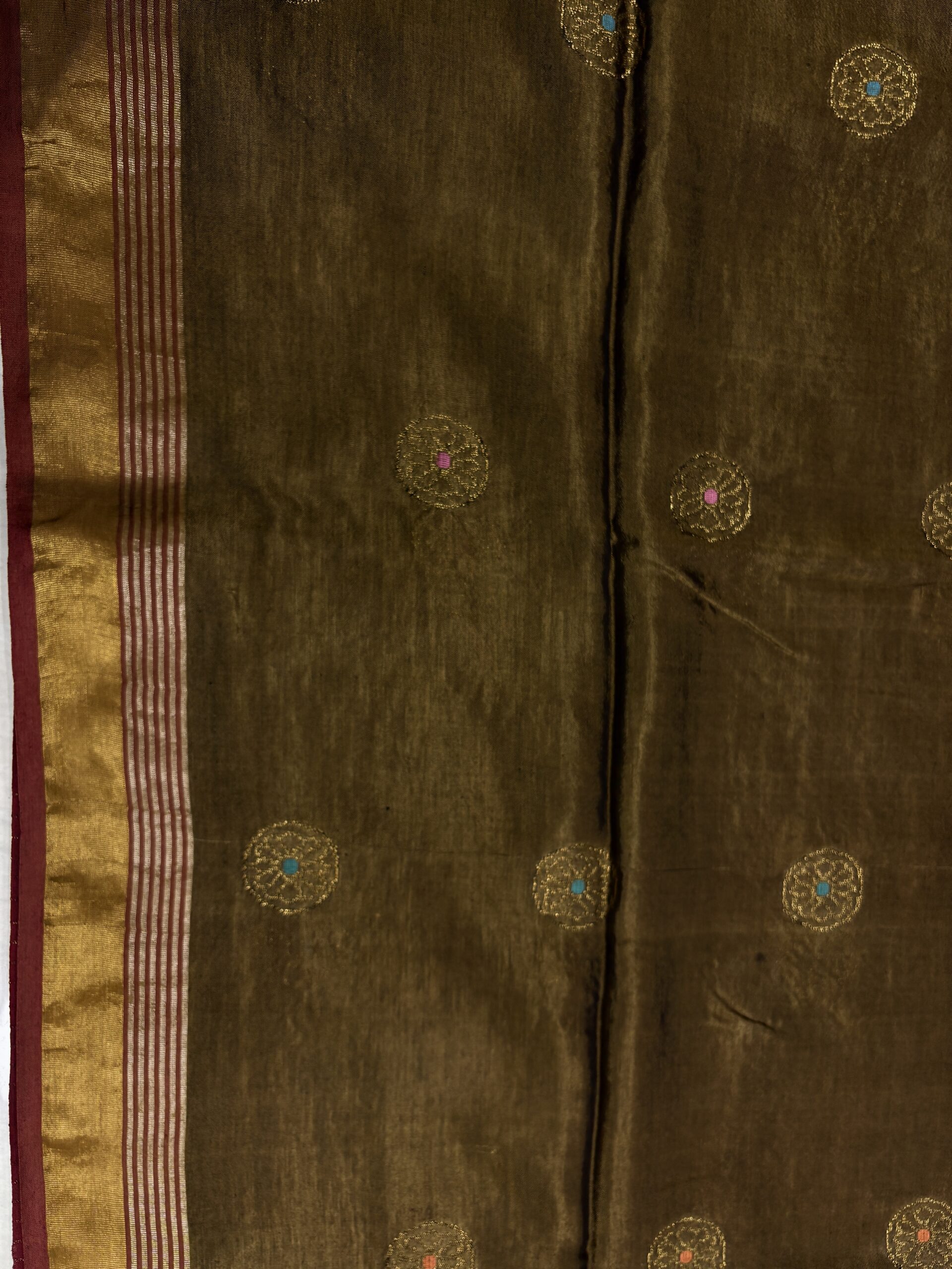 Yellow Metal Katan Silk Jamdani Saree with Blouse Piece - Image 2