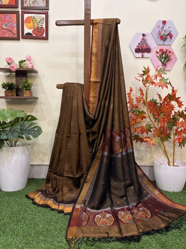 Yellow Metal Katan Silk Jamdani Saree with Blouse Piece