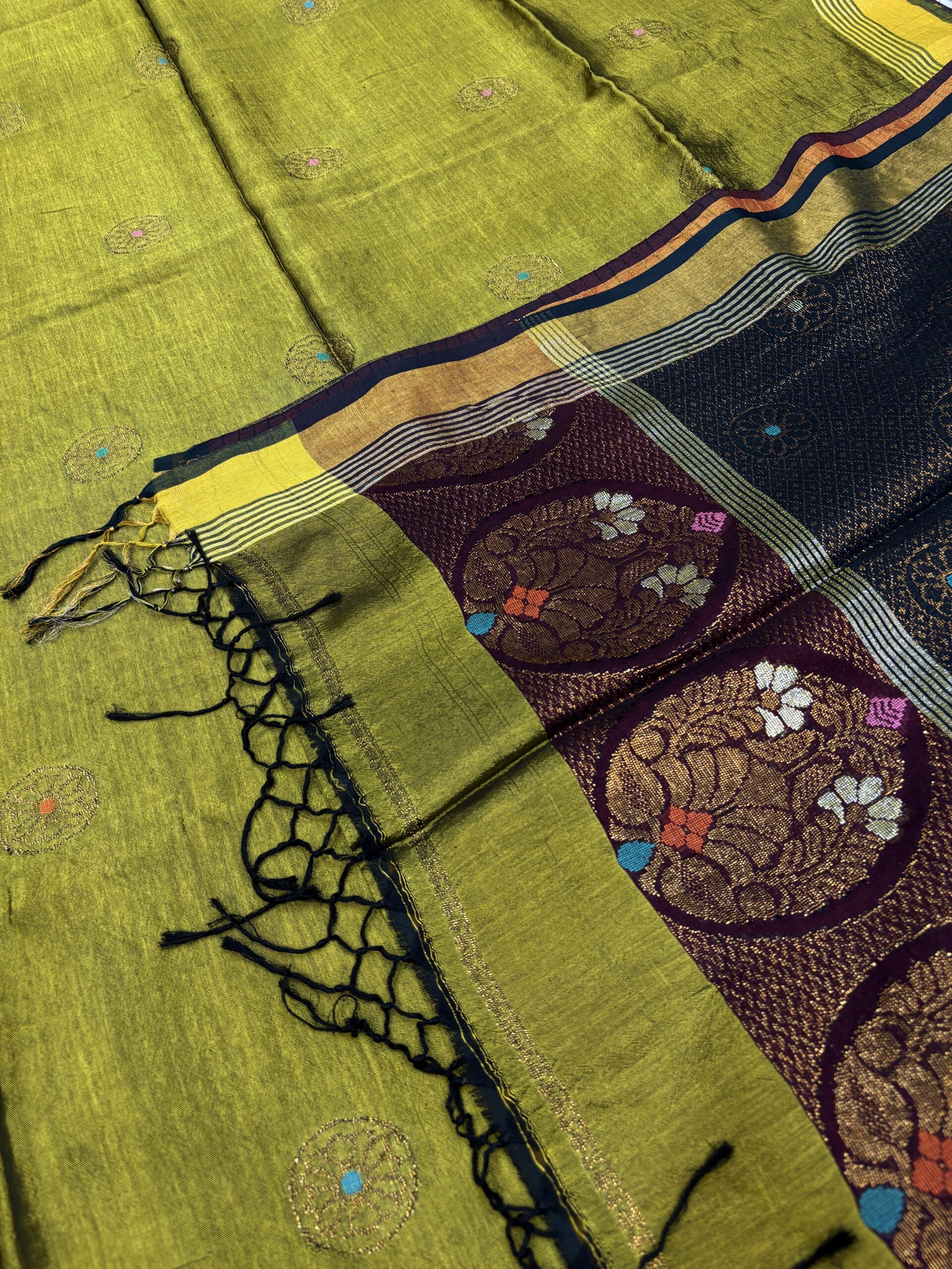 Lemon Ginger Katan Silk Jamdani Saree with Blouse Piece - Image 8