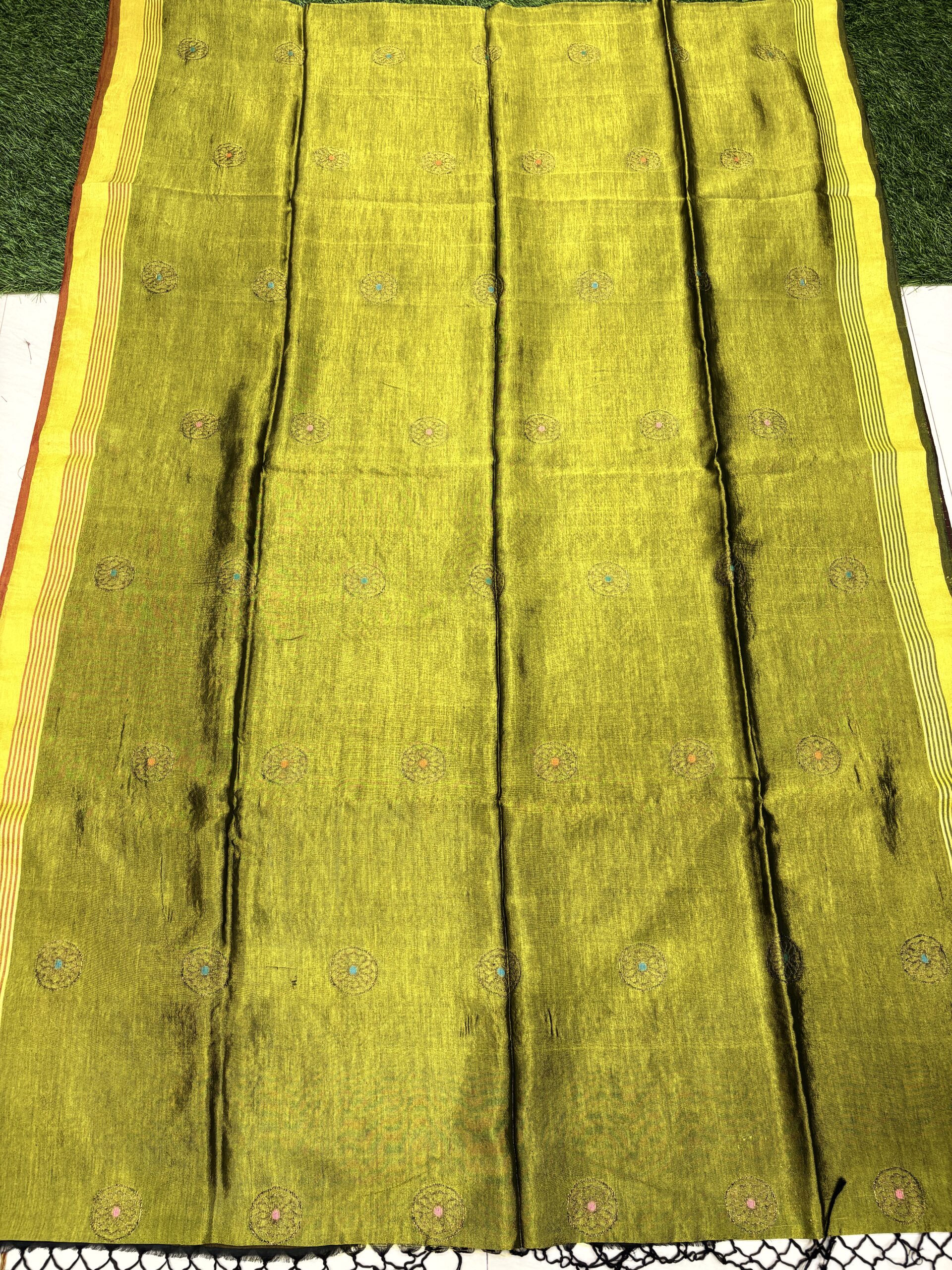 Lemon Ginger Katan Silk Jamdani Saree with Blouse Piece - Image 6